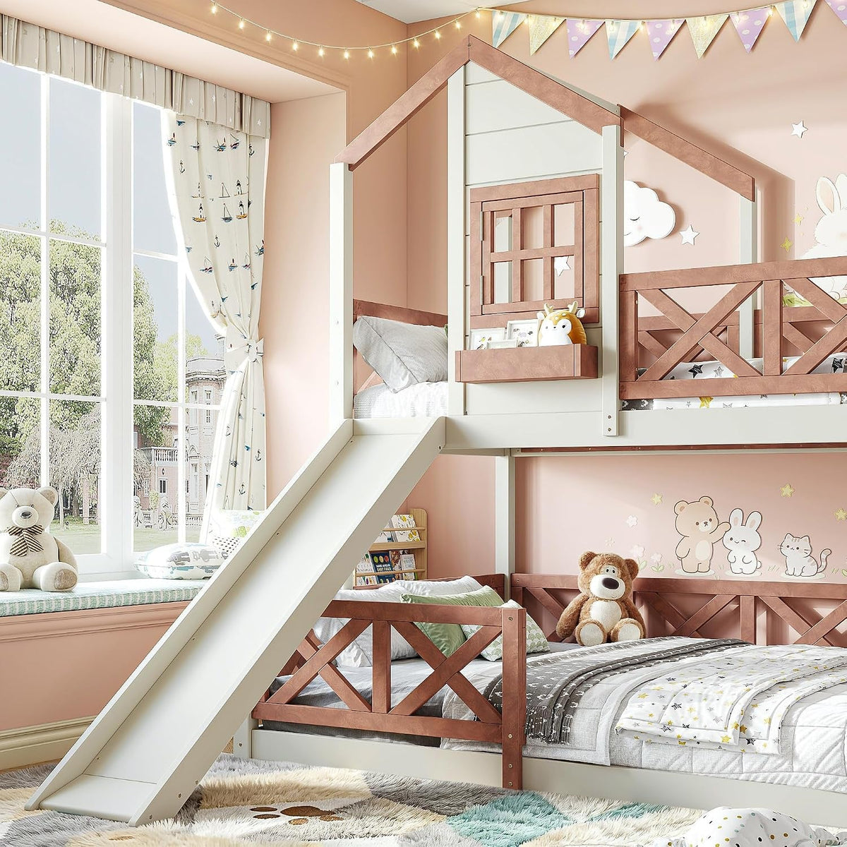 Twin Over Full Bunk Bed Playhouse With Slide Loft Storage