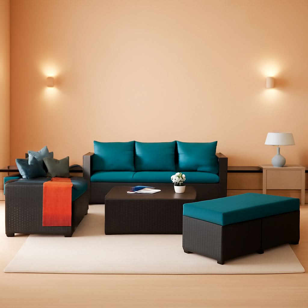 Patio Furniture Set 7 Piece Peacock Blue Anti Slip Cushions-0