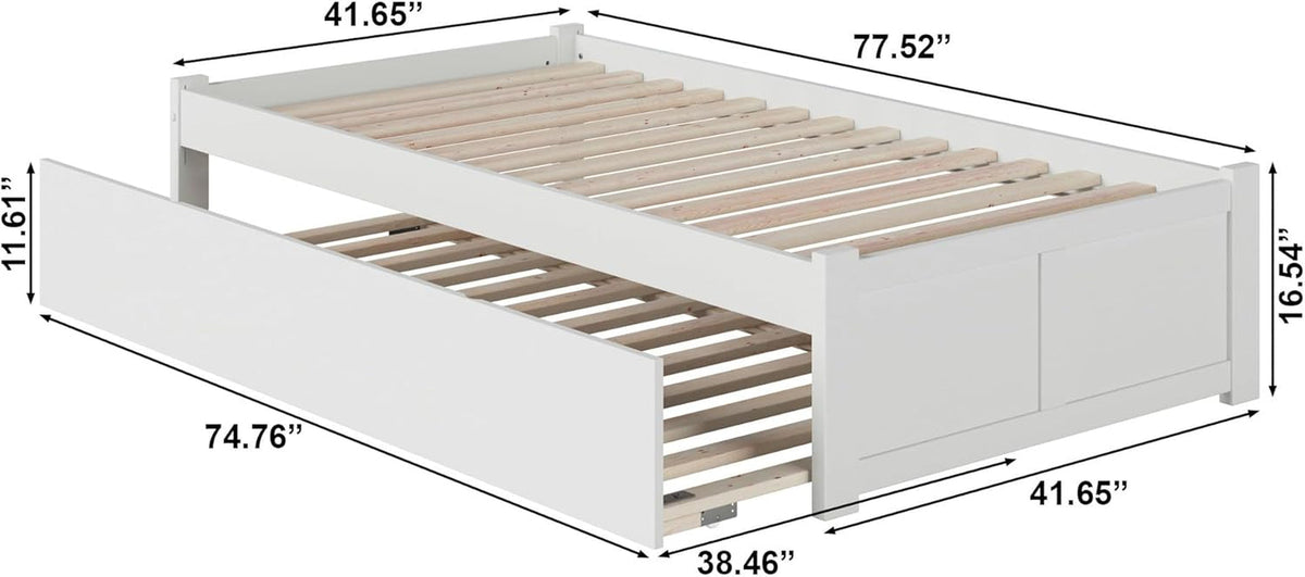 Twin Platform Bed White Footboard Trundle Included
