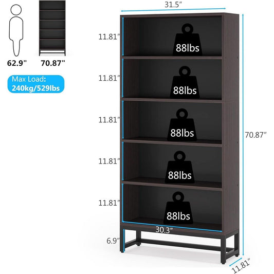 Tall Bookcase And Bookshelf 70.8 Inch Sandalwood Shelving-1