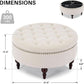 Large 31.5 Inches Round Storage Ottoman LinenBeige