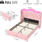 Pink Velvet Upholstered Platform Bed Frame With LEDs