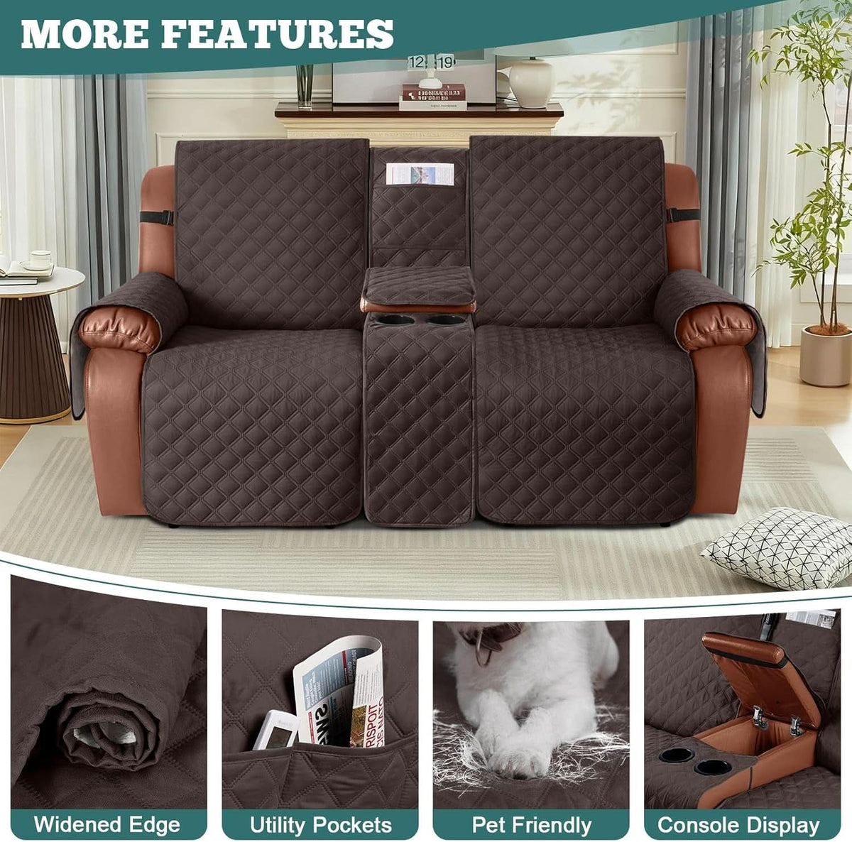 Waterproof Loveseat Cover With Console Chocolate 2 Seater