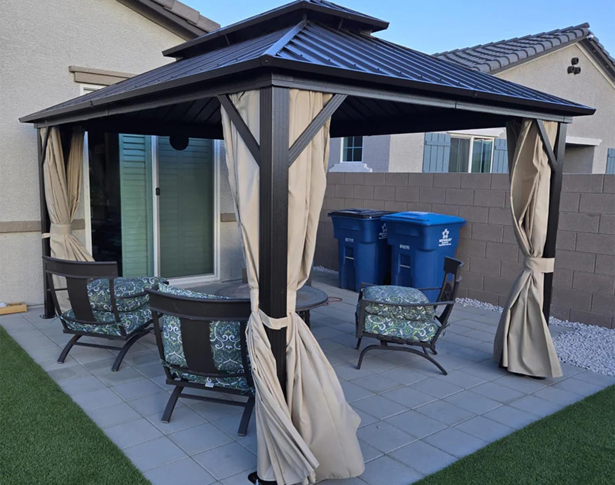 10x14 Weatherproof Hardtop Gazebo Bronze Aluminum Frame