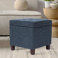 Navy Textured Square Tufted Storage Ottoman Compact