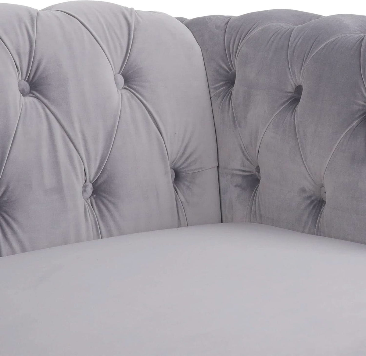 Three Piece Living Room Sofa Set Grey Velvet Chesterfield Sofa Club Chair Loveseat Nailhead Trim-4