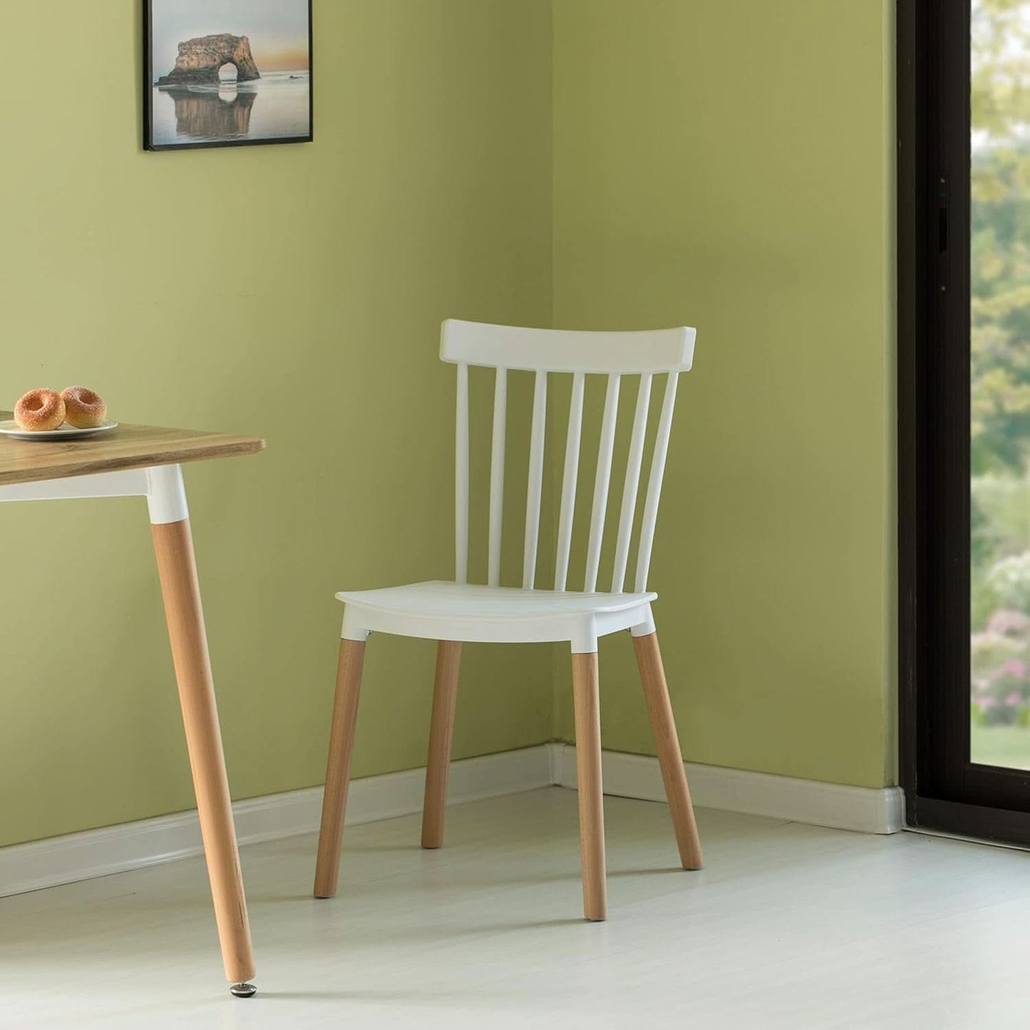 White Polypropylene Dining Chairs With Beechwood Legs
