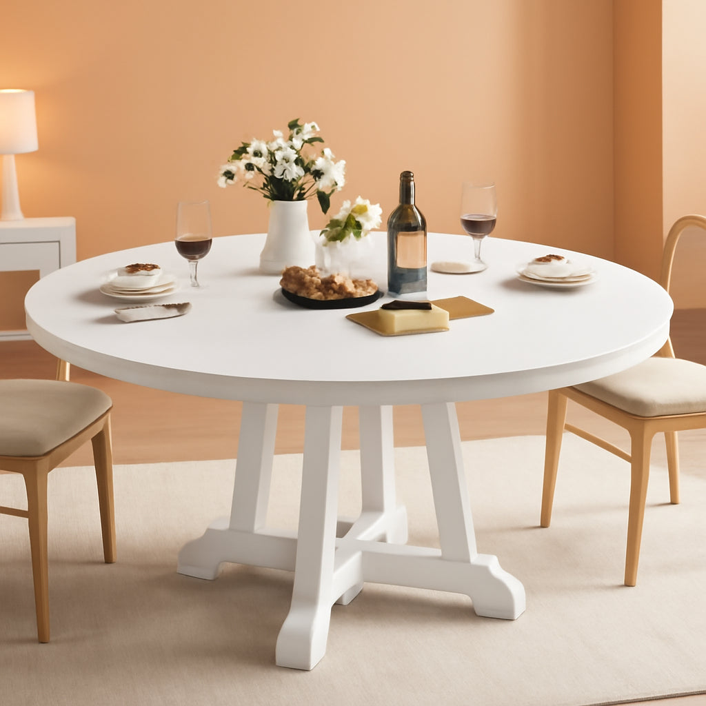Forty Seven Inches White Circular Solid Wood Dining Table-0