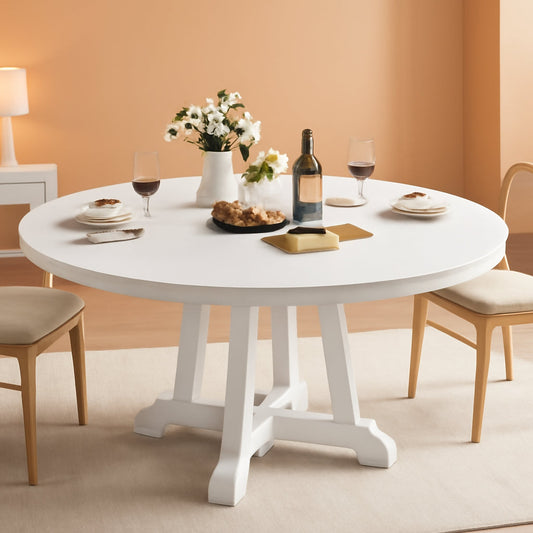 Forty Seven Inches White Circular Solid Wood Dining Table-0