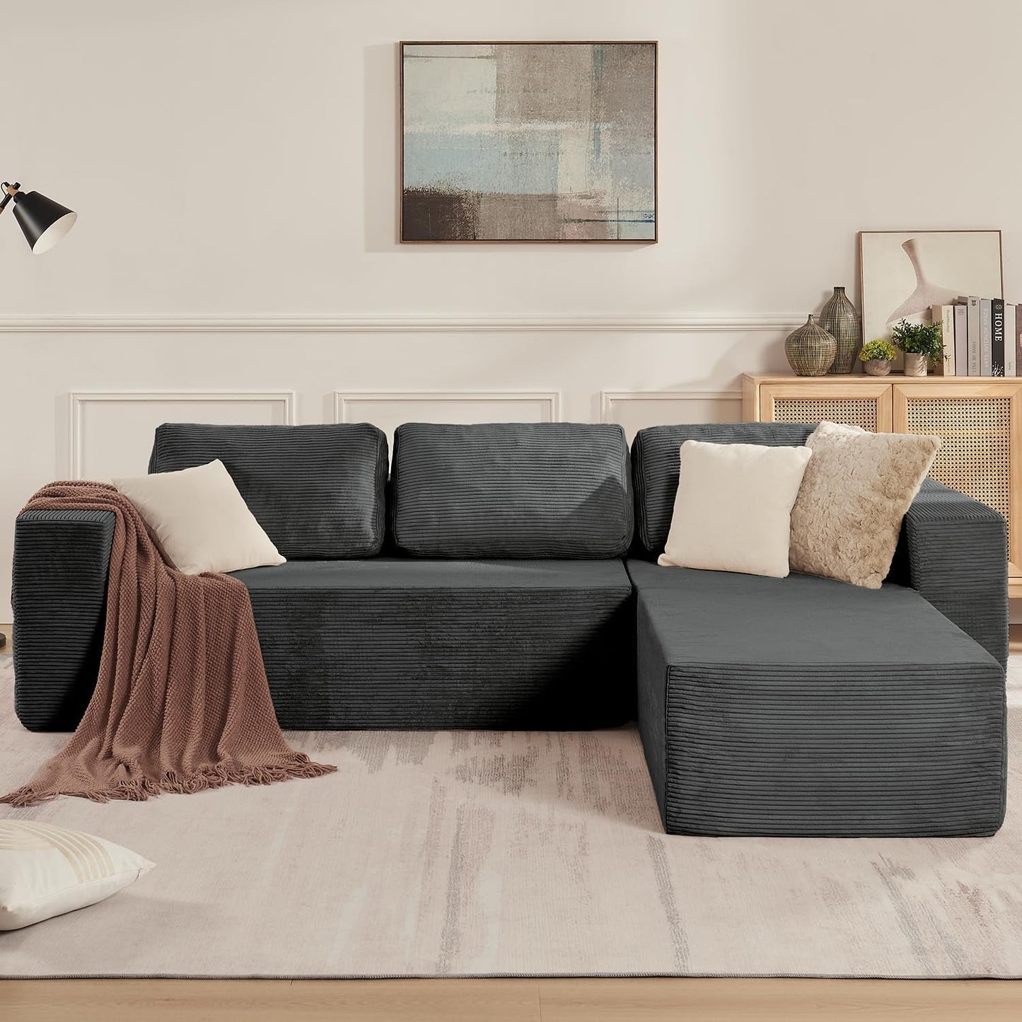 106 Inches Grey Convertible Sectional Upholstered Sofa-1