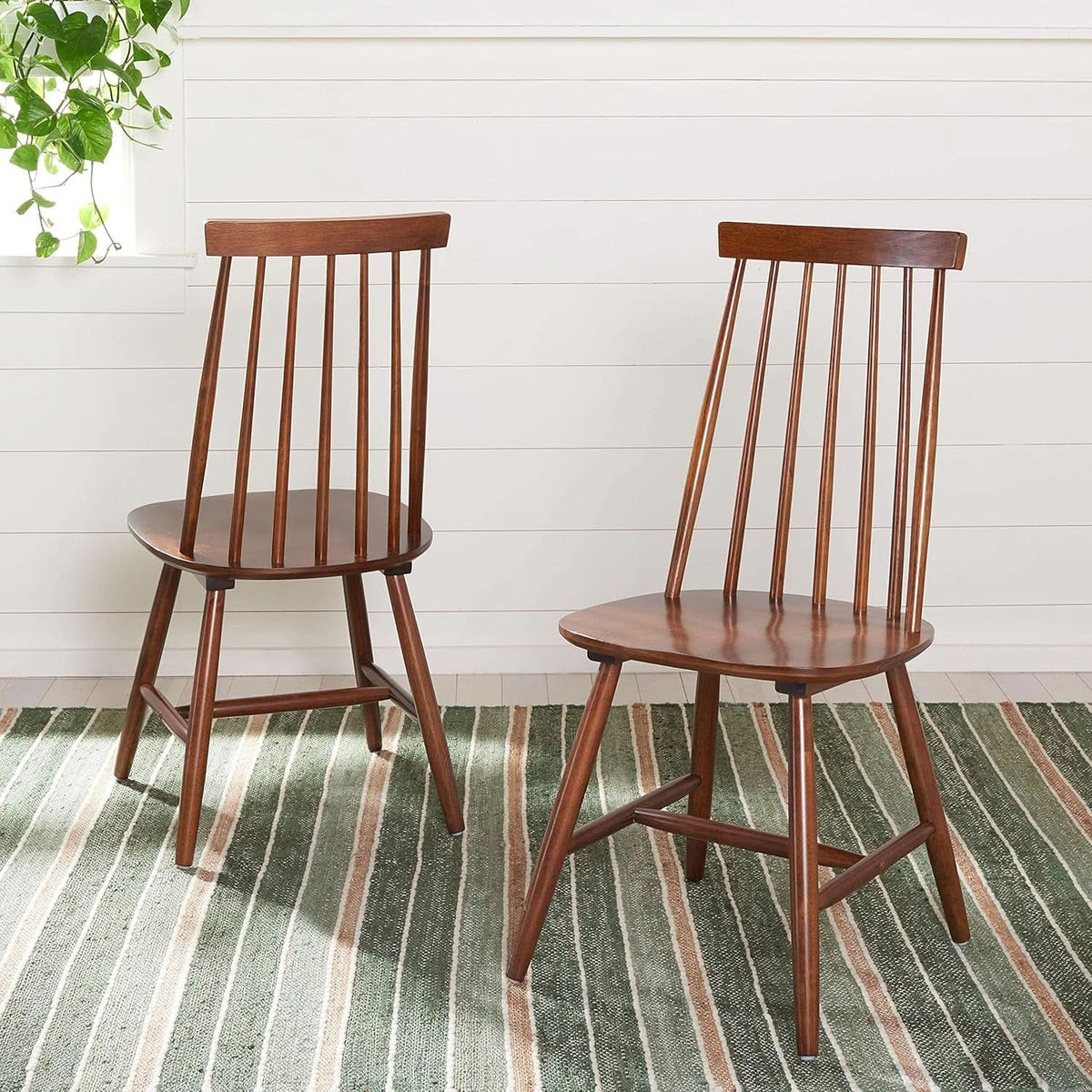 Walnut Brown Spindle Back Farmhouse Dining Chair Set