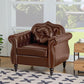 2 Piece Living Room Set Mid-Century Modern Chesterfield Chair Loveseat in Brown PU Leather Edition