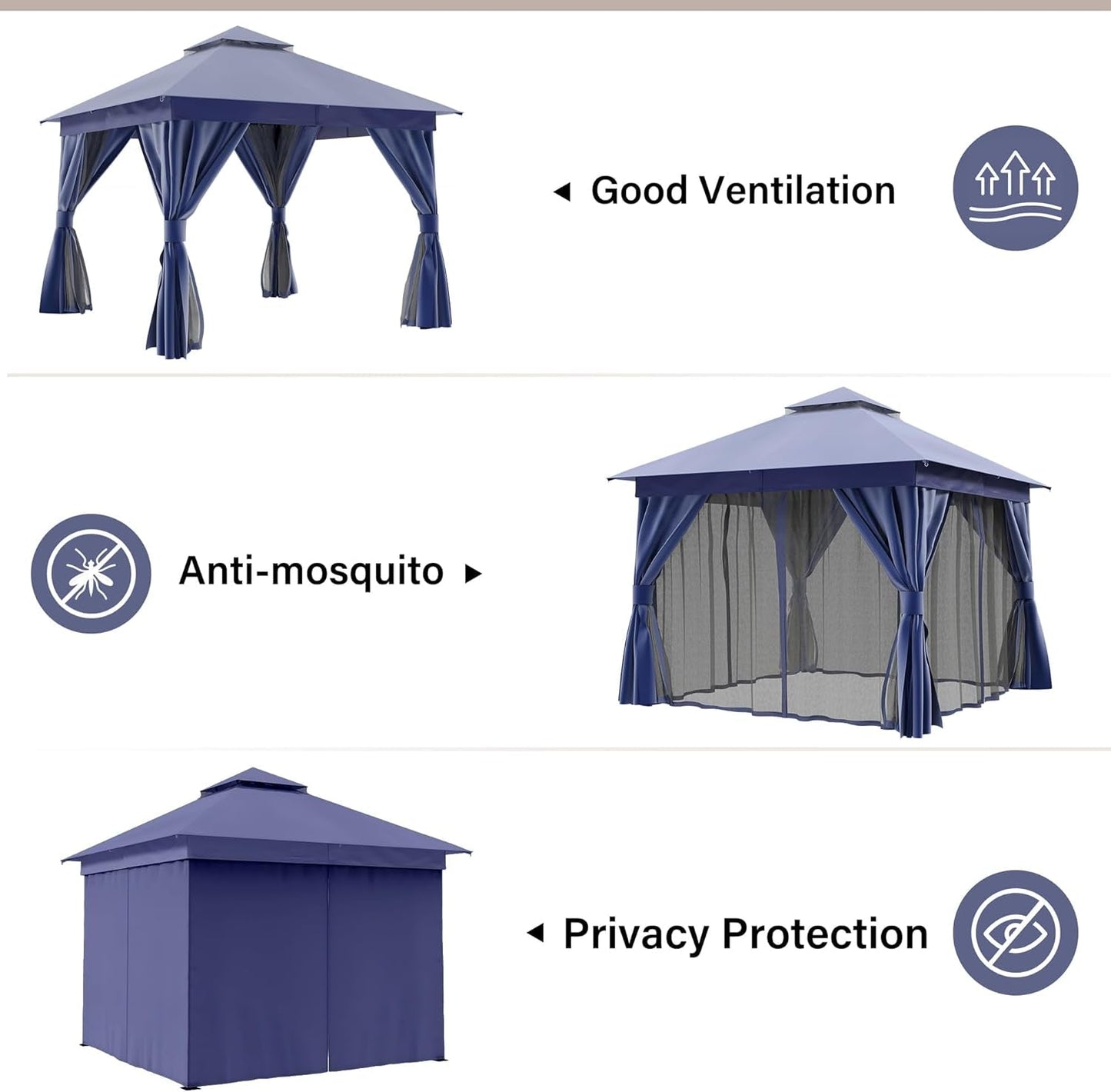 10x10 NavyBlue Patio Gazebo Weather Resistant Netting