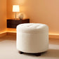 Round Storage Ottoman Boucle White Fabric Upholstery