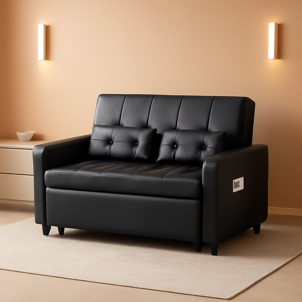 Black Leatherette Convertible Sleeper Sofa With USB