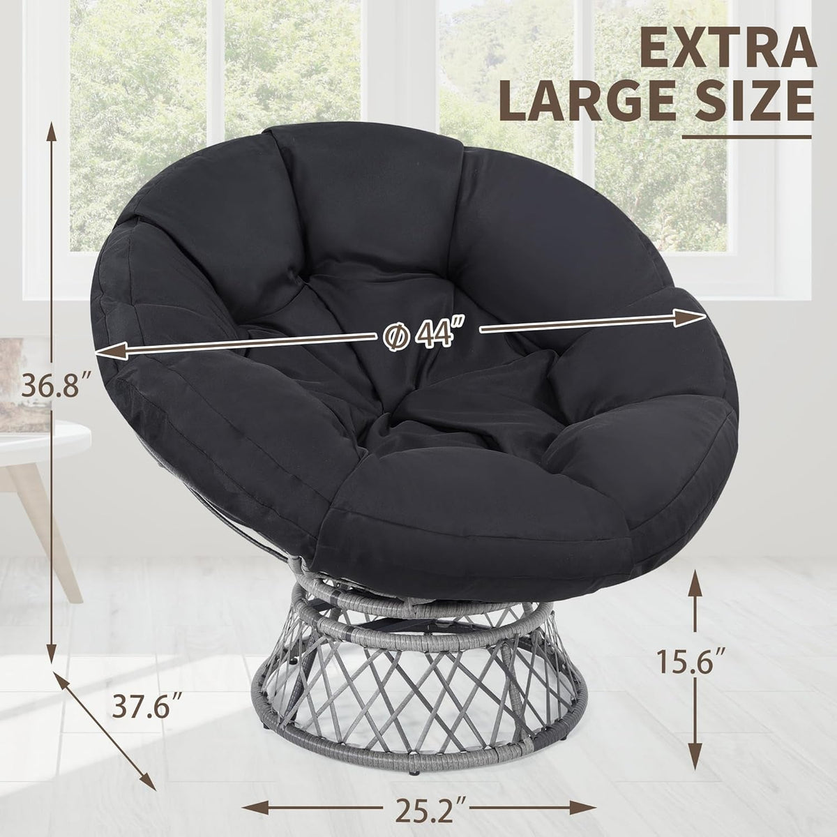 46in Papasan Chair GraphiteGrey Frame Stylish Comfort