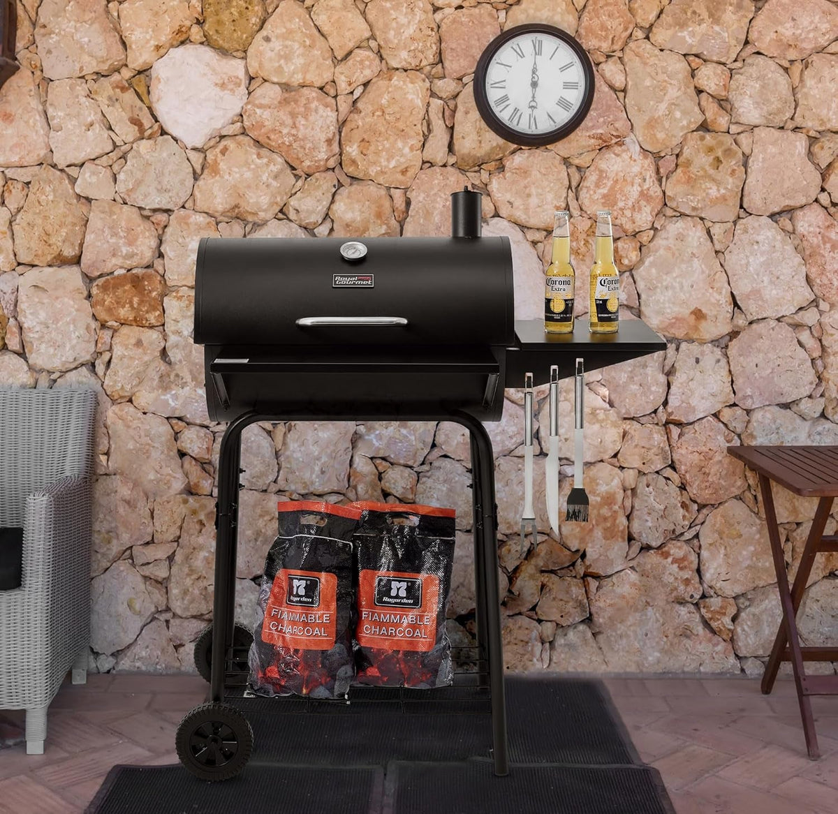 Large Barrel Charcoal Grill With Upgraded Shelving