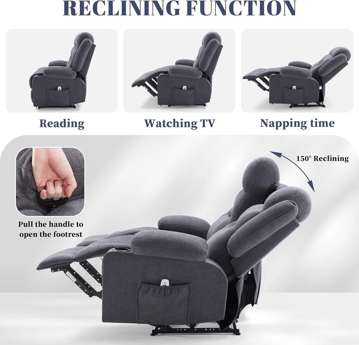 Grey Recliner Sofa With Therapeutic Massage Experience