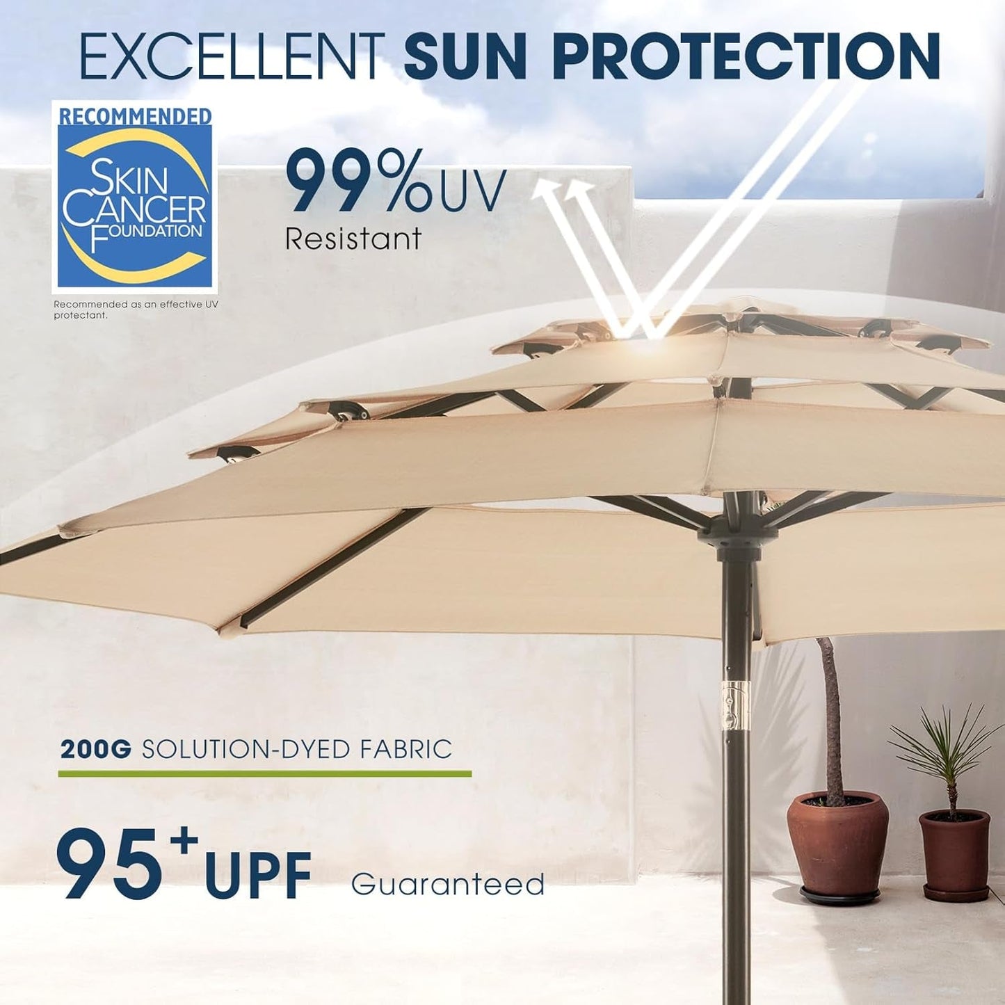Nine Foot 3Tier Patio Umbrella Beige Fade Weatherproof