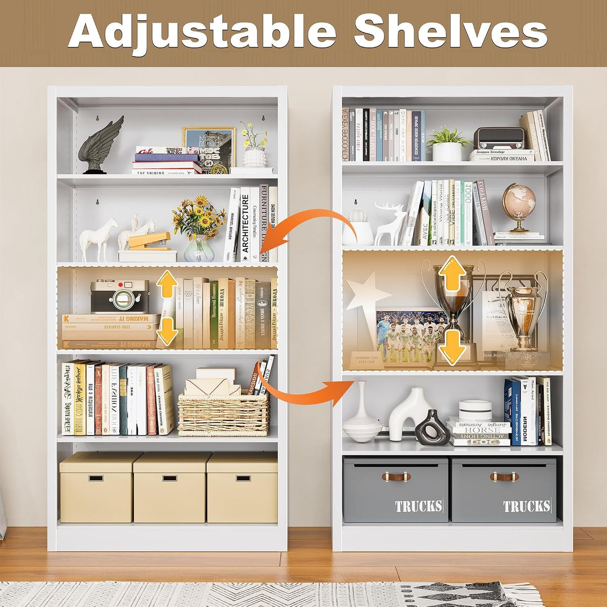 Modern Metal Bookcase With Five Adjustable Shelves-3