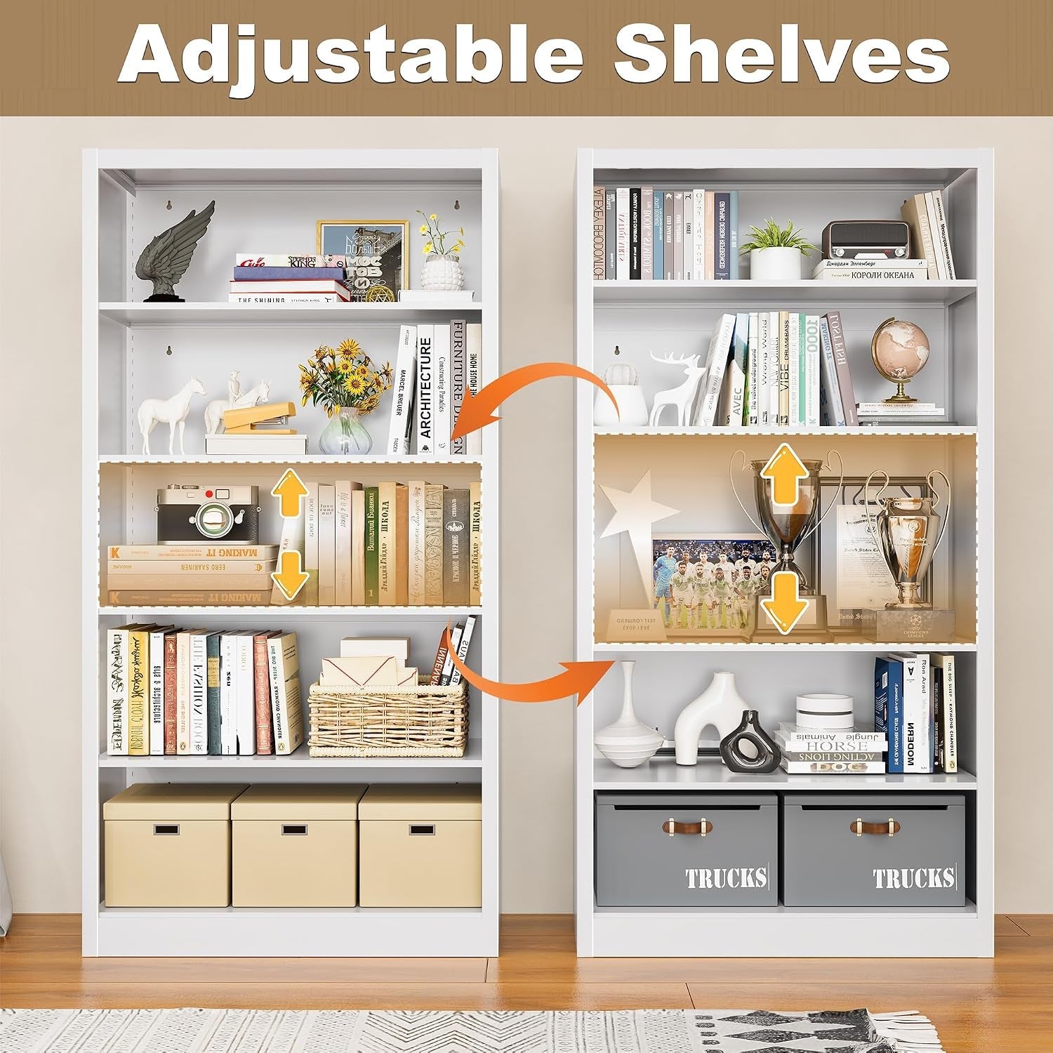 Modern Metal Bookcase With Five Adjustable Shelves-3