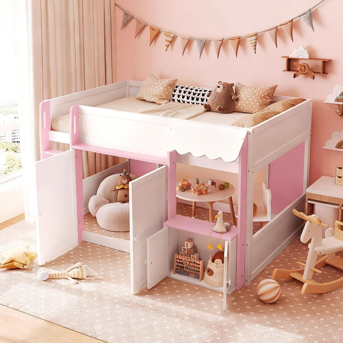 Luxurious White Fullsize Alderwood Loft Bed Playhouse