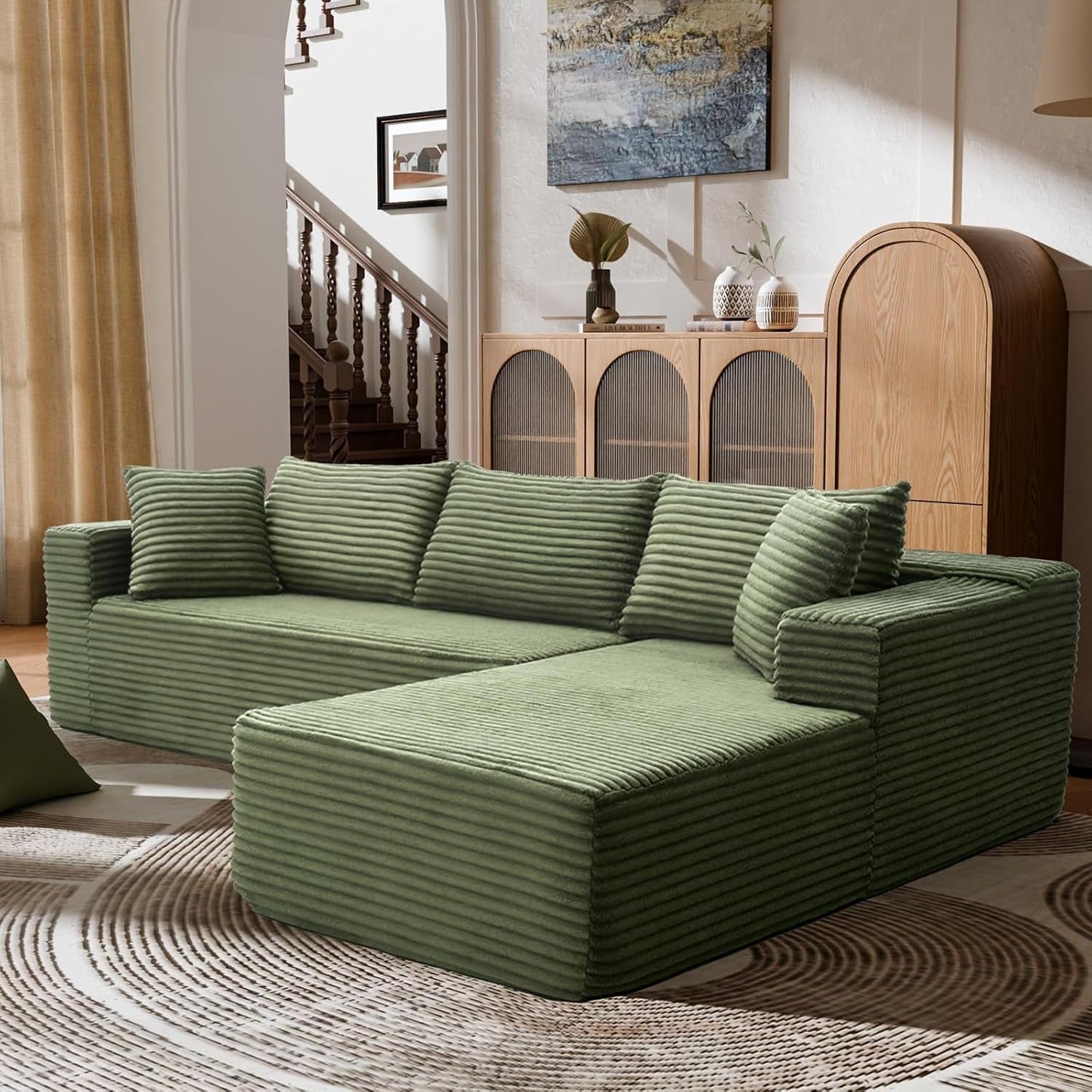 106 Inch Emerald Corduroy Luxurious Sectional Sofa