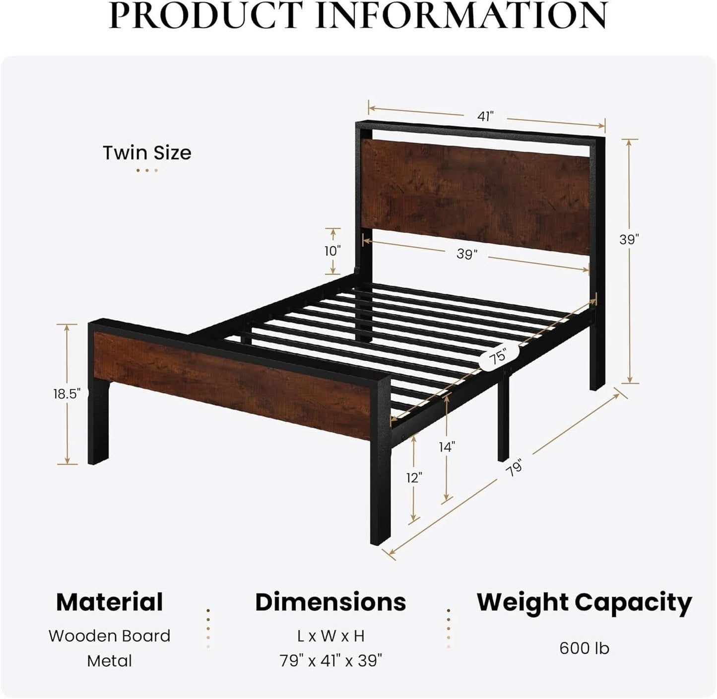 Twin Platform Bed Frame With Under Bed Storage Industrial Style