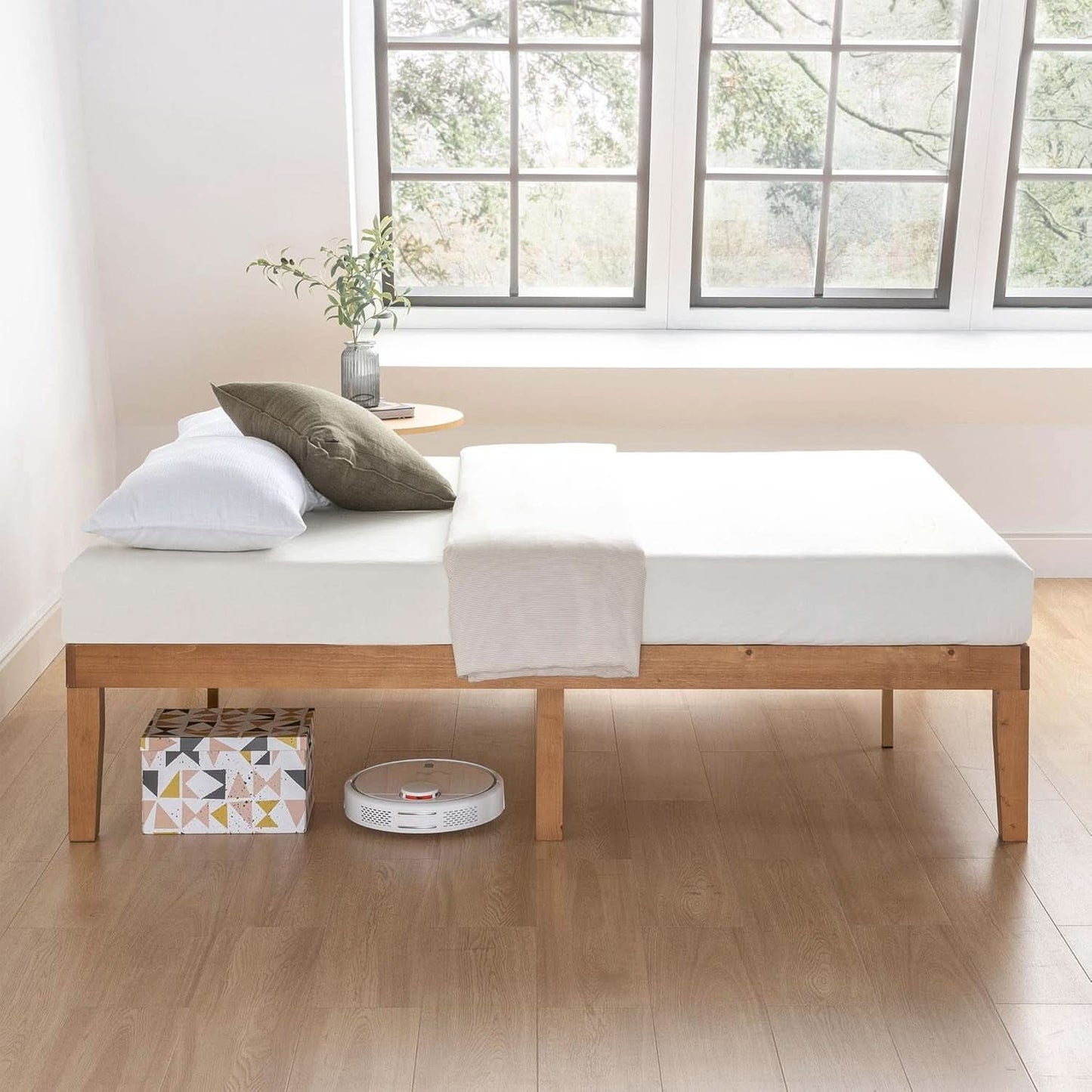 Queen Solid Hardwood Platform Bed Frame Natural Pine