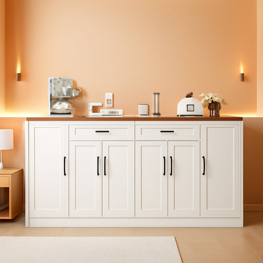 71-Inch White Side board Buffet Cabinet Soft-Close Doors