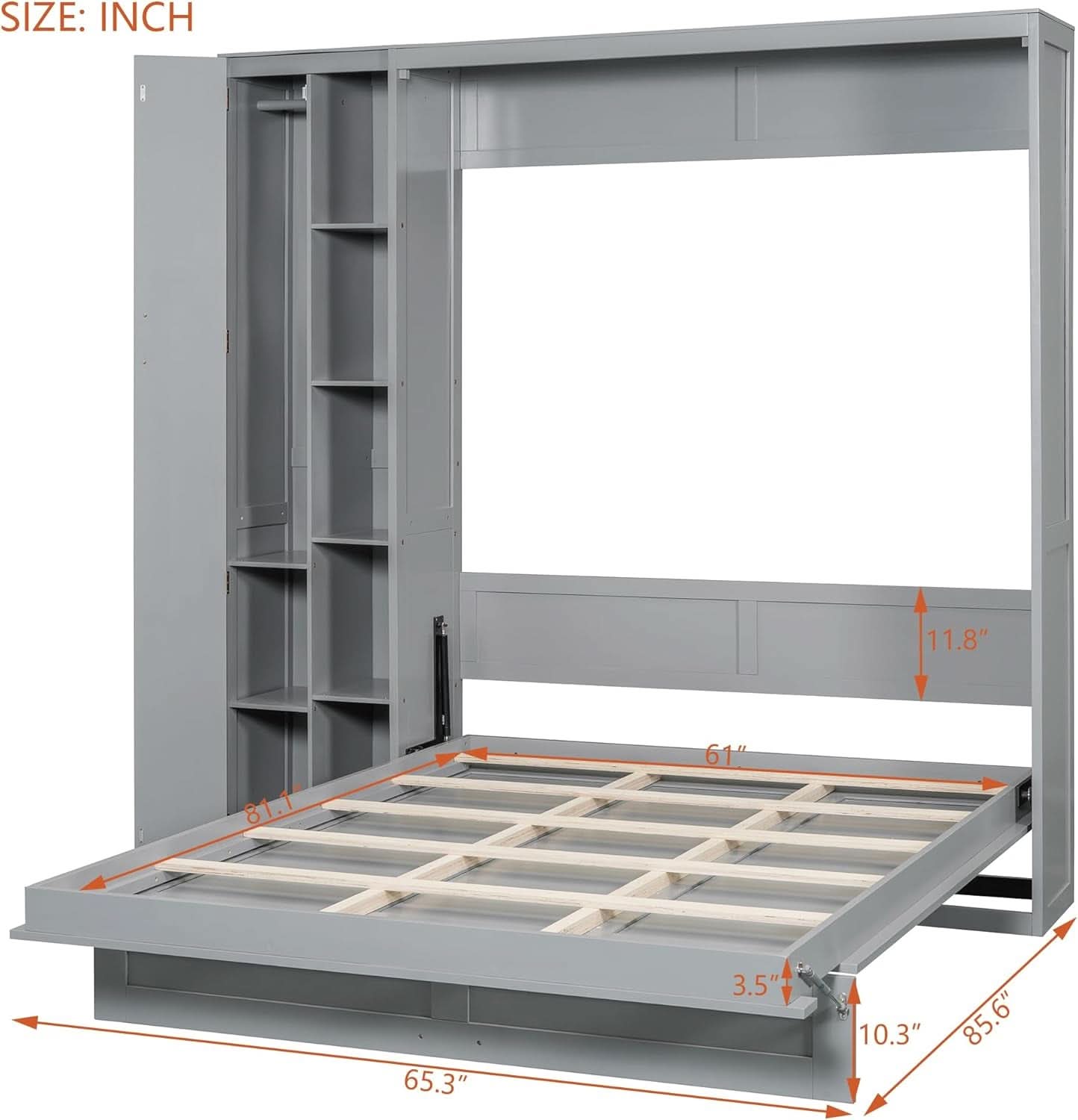 Gray Queen Murphy Bed Featuring Integrated Shelving-3