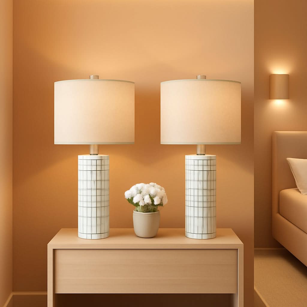 24 Inch Ceramic Table Lamp Set White