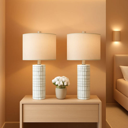 24 Inch Ceramic Table Lamp Set White