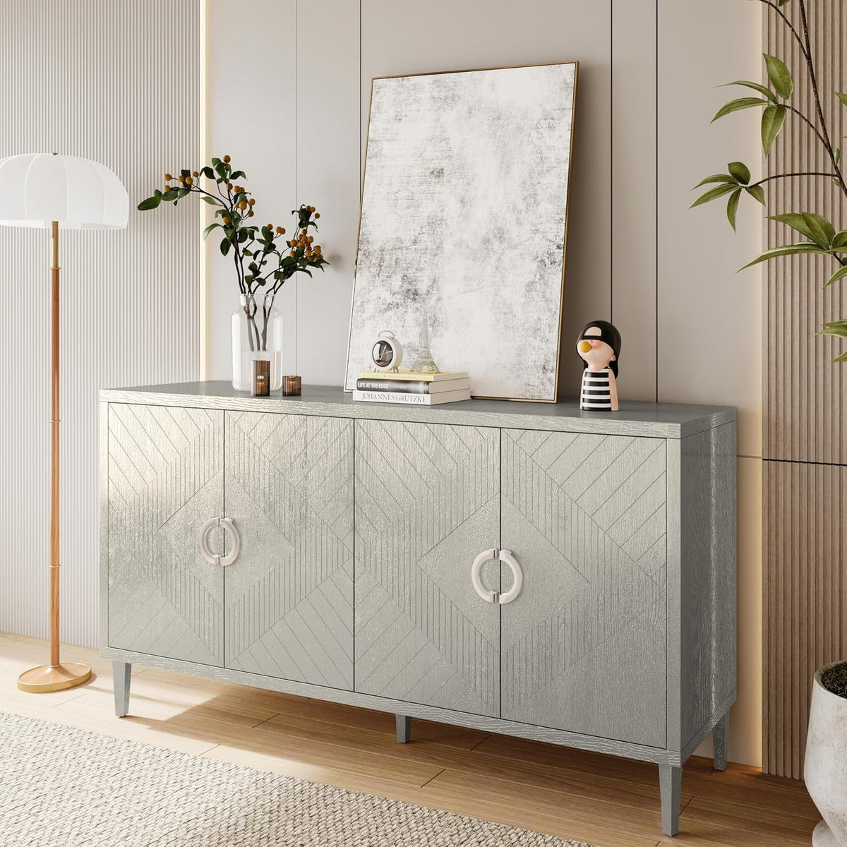 Contemporary 60 Inch Silver Sideboard Buffet Cabinet