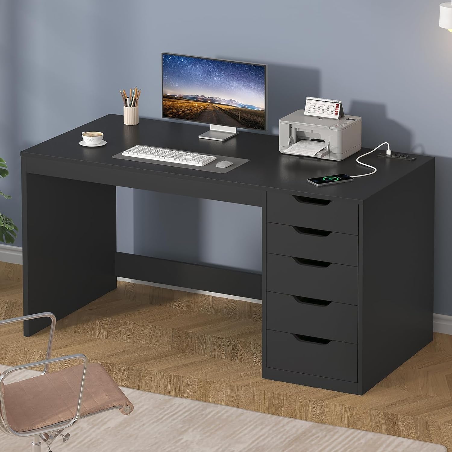 47 Inch Computer Desk With Multifunctional Storage-2