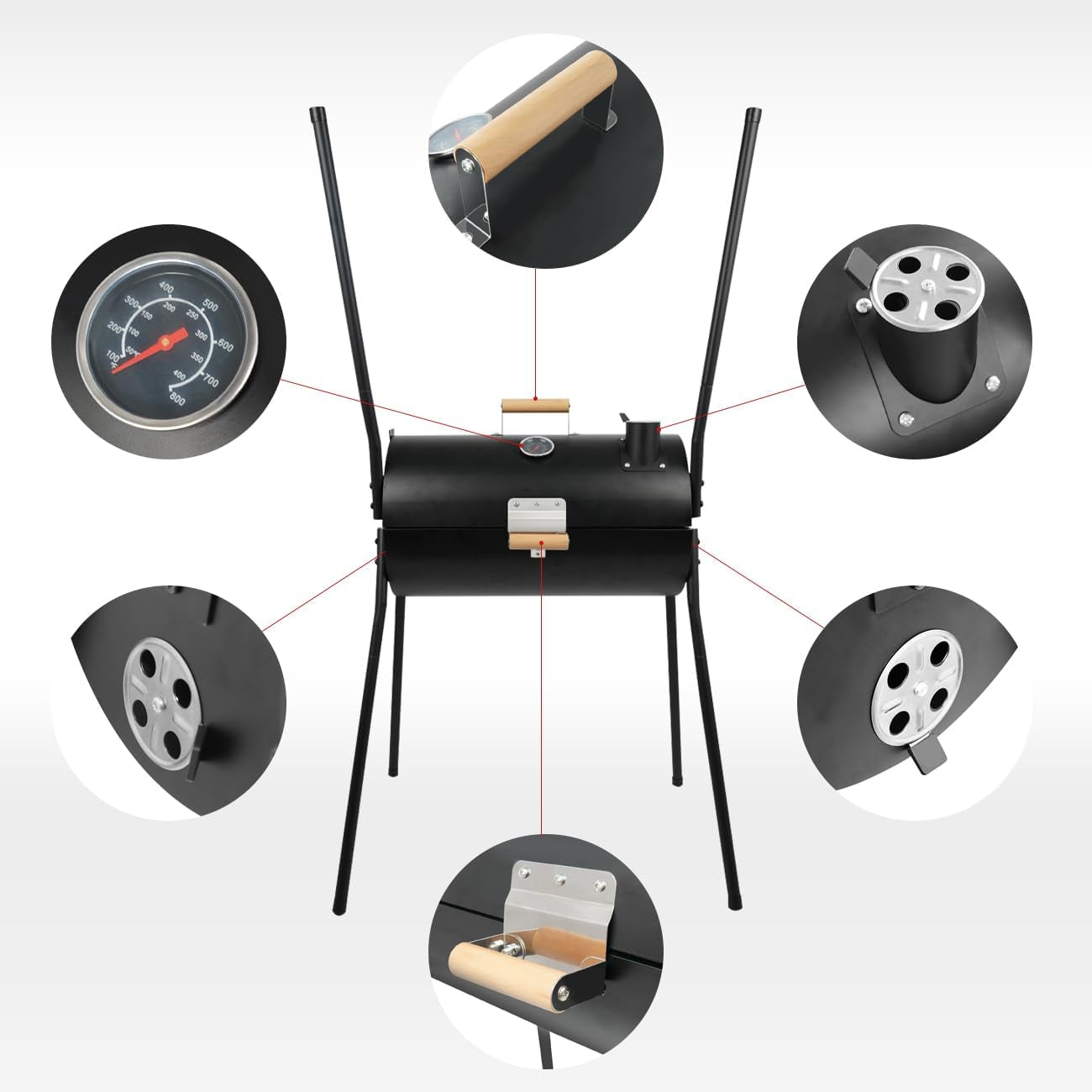 Portable Charcoal Grill With Thermometer Dual Sided