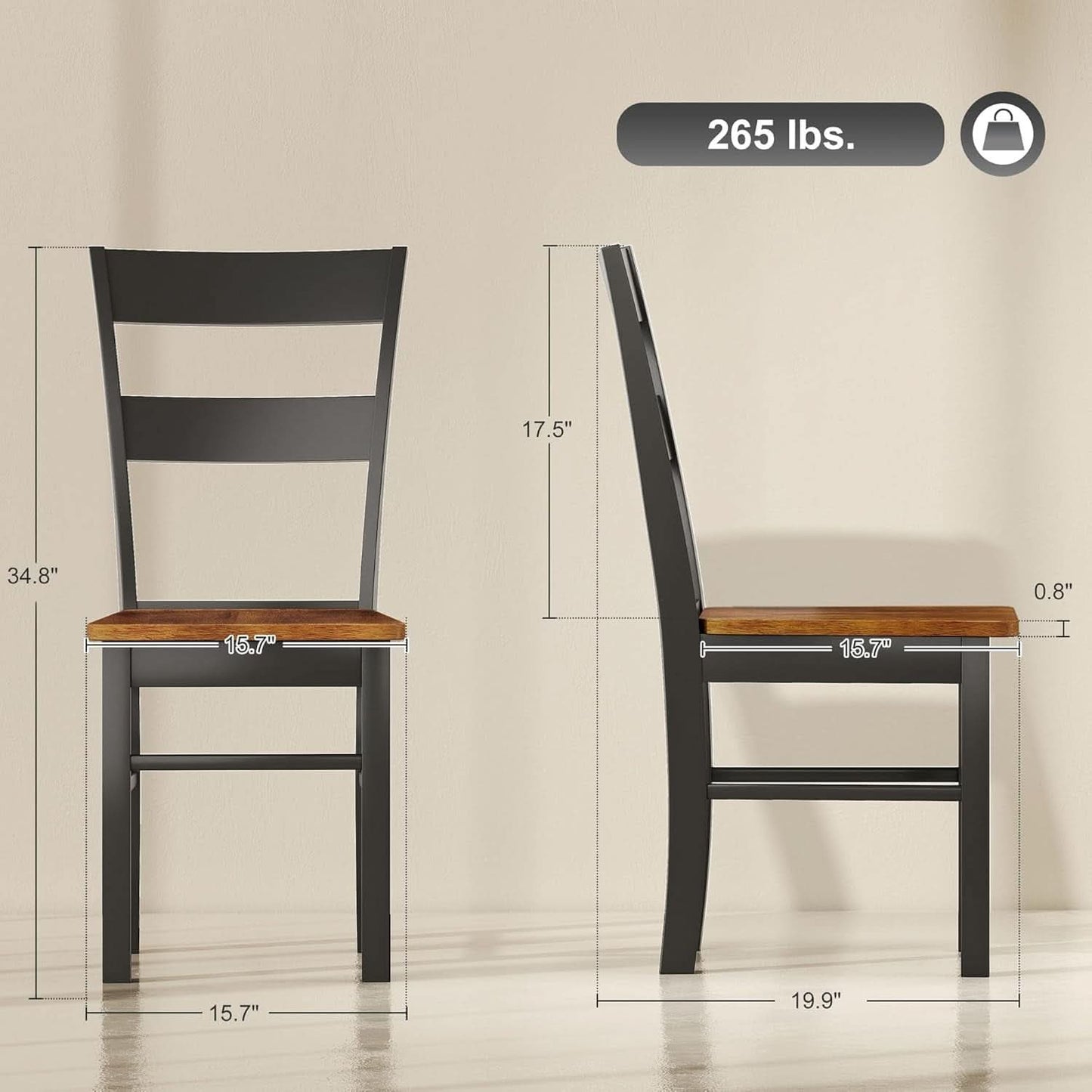 Farmhouse Dining Chairs Matte Black Finish Two Pack