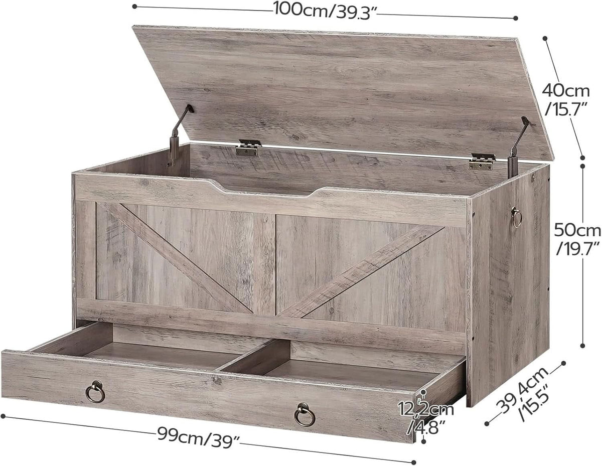Greige Premium Quality Solid Wood Storage Bench Toy Chest