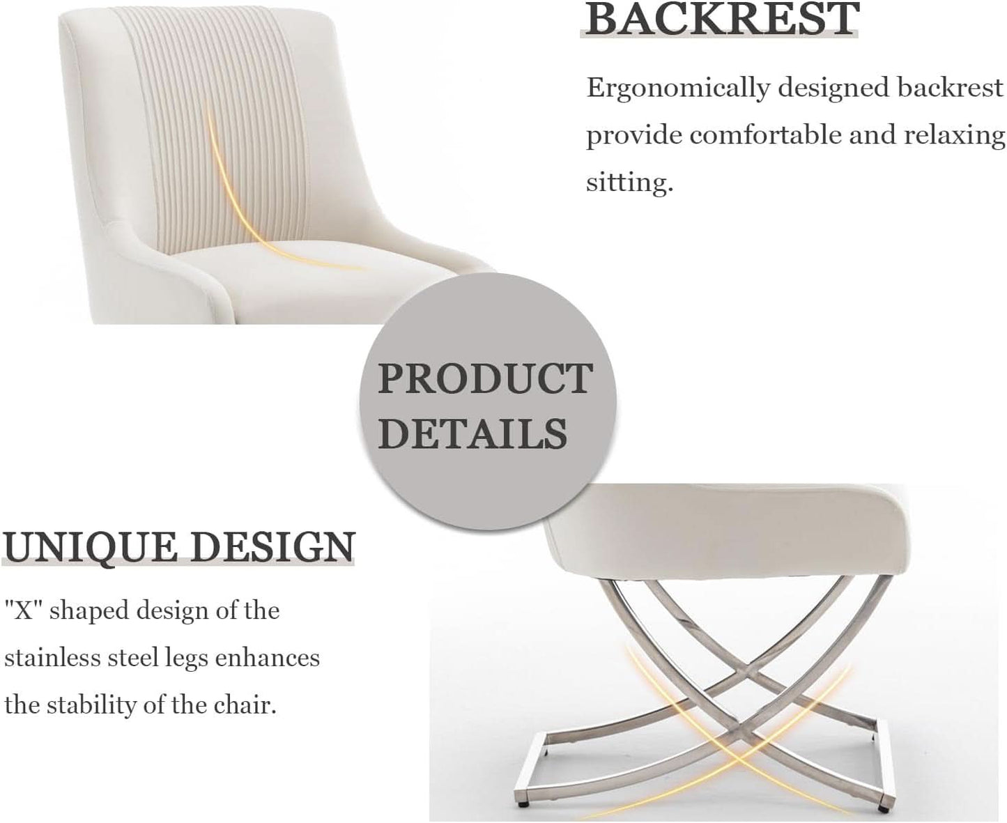 Beige Velvet Upholstered Contemporary Dining Chair Duo