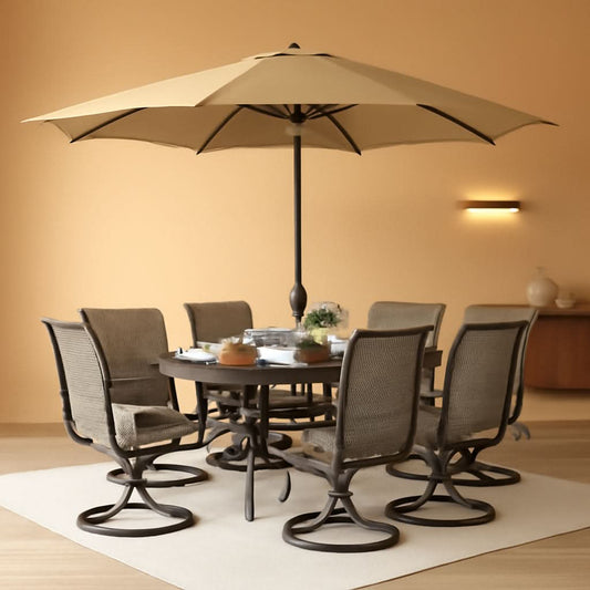 8 Piece Patio Dining Set For 6 With 13 Foot Beige Umbrella
