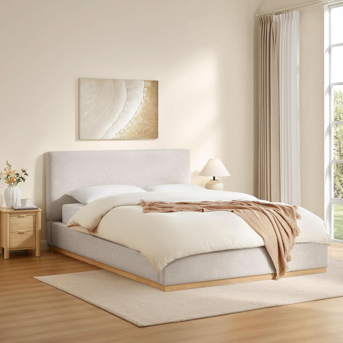 Queen Noiseless Upholstered Platform Bed Frame Slats