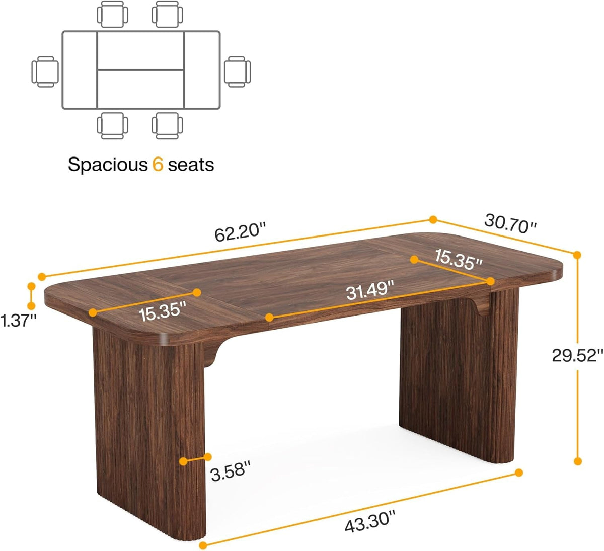 Espresso 62 Inch Rectangular Hardwood Dining Table