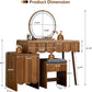 Walnut Vanity Desk Mirror With Integrated Lighting