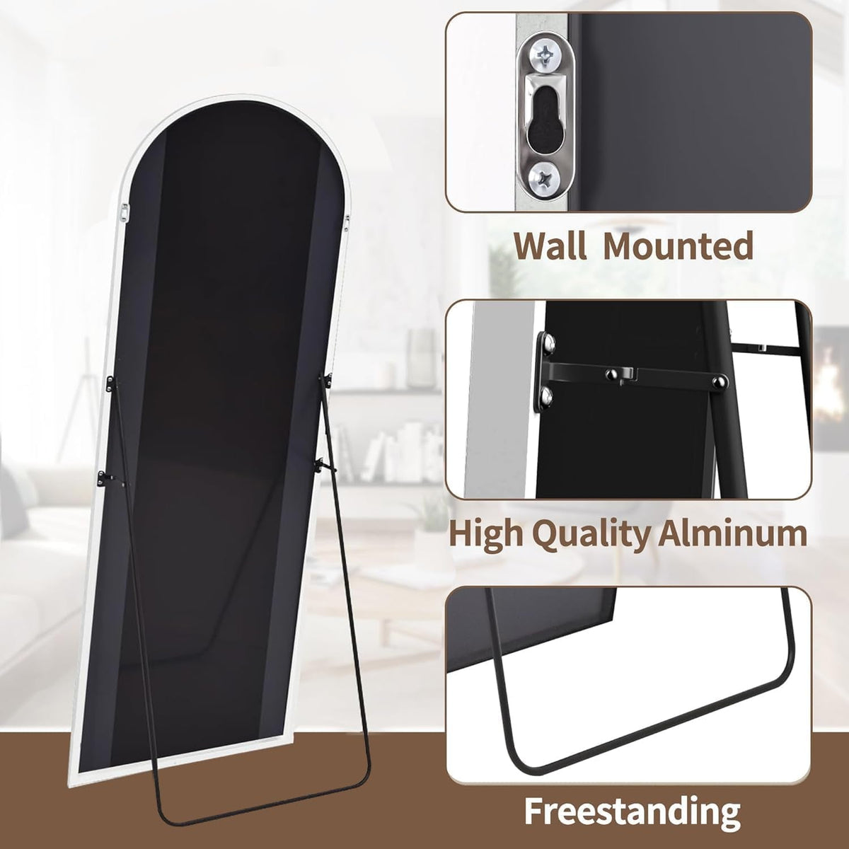 Arched FullLength Aluminum Framed Floor Mirror White