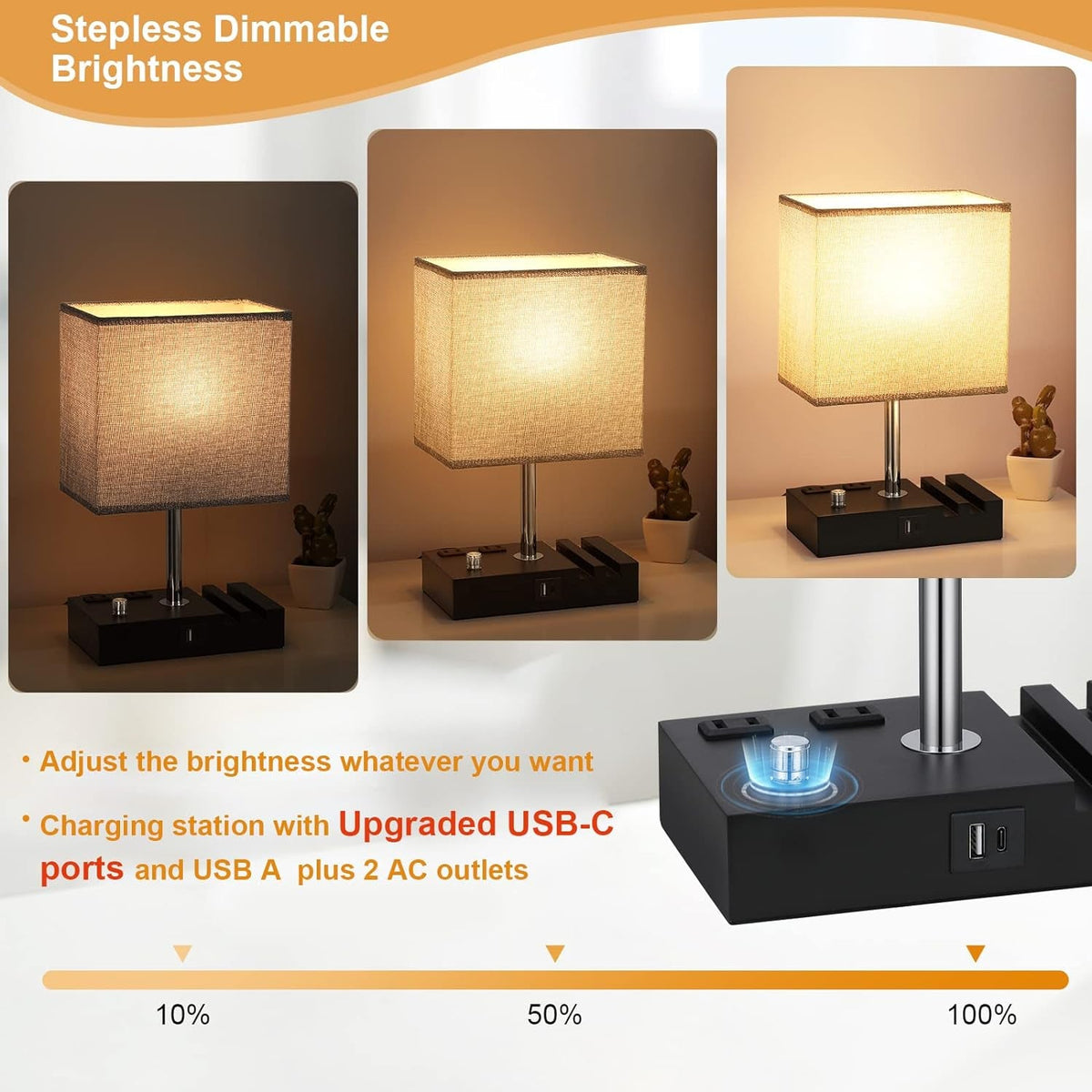 Grey Dimmable Nightstand Lamp Illuminating Ambient Lighting