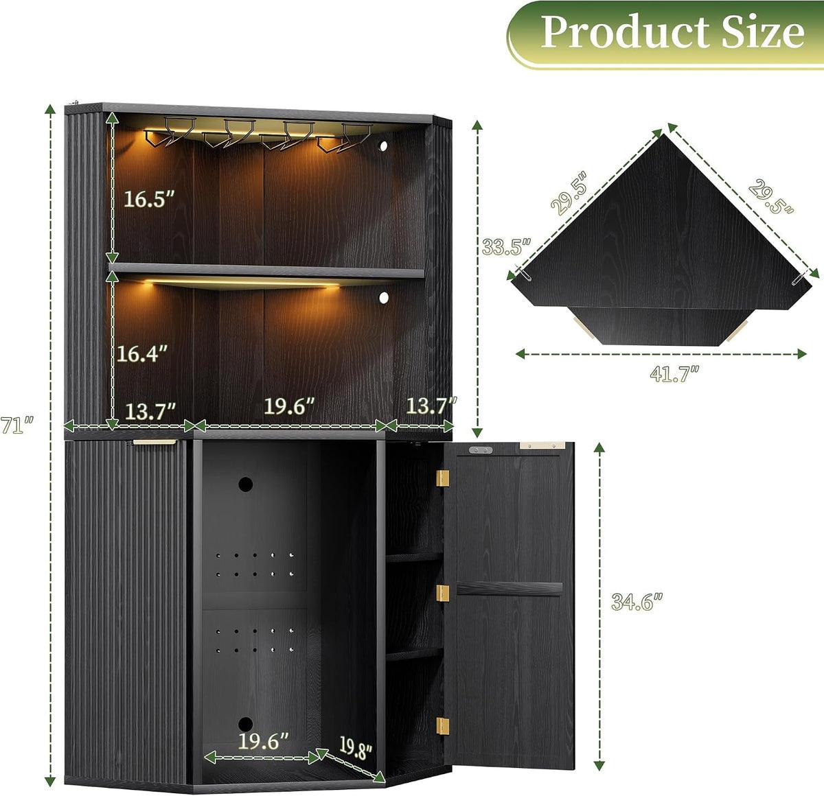 71-Inch L-Shaped Bar Cabinet Fridge Space Freestanding-1