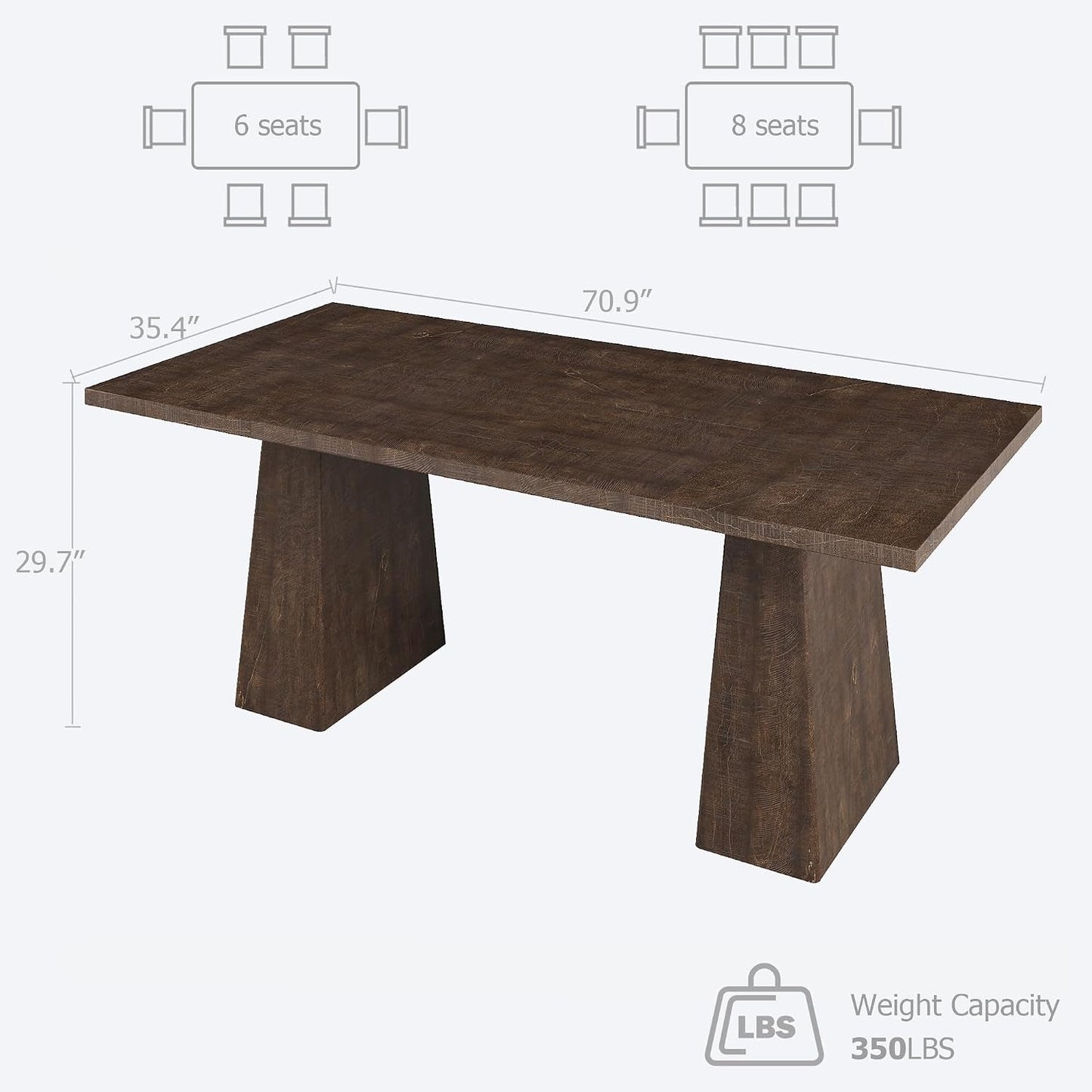 Garvee 71 Rectangular Wooden Dining Table Farmhouse