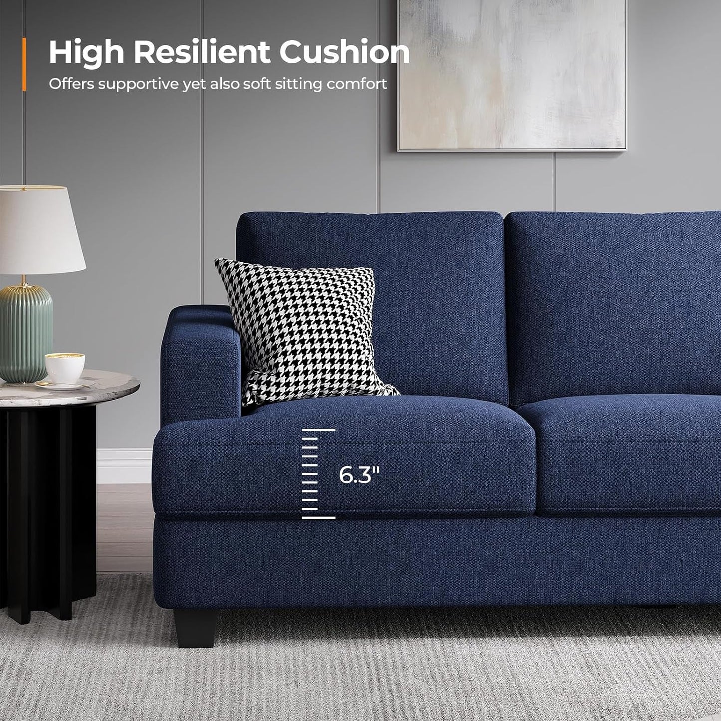 89 Inch Navy Blue Deep Seats Oversized Sofa Living Room-2