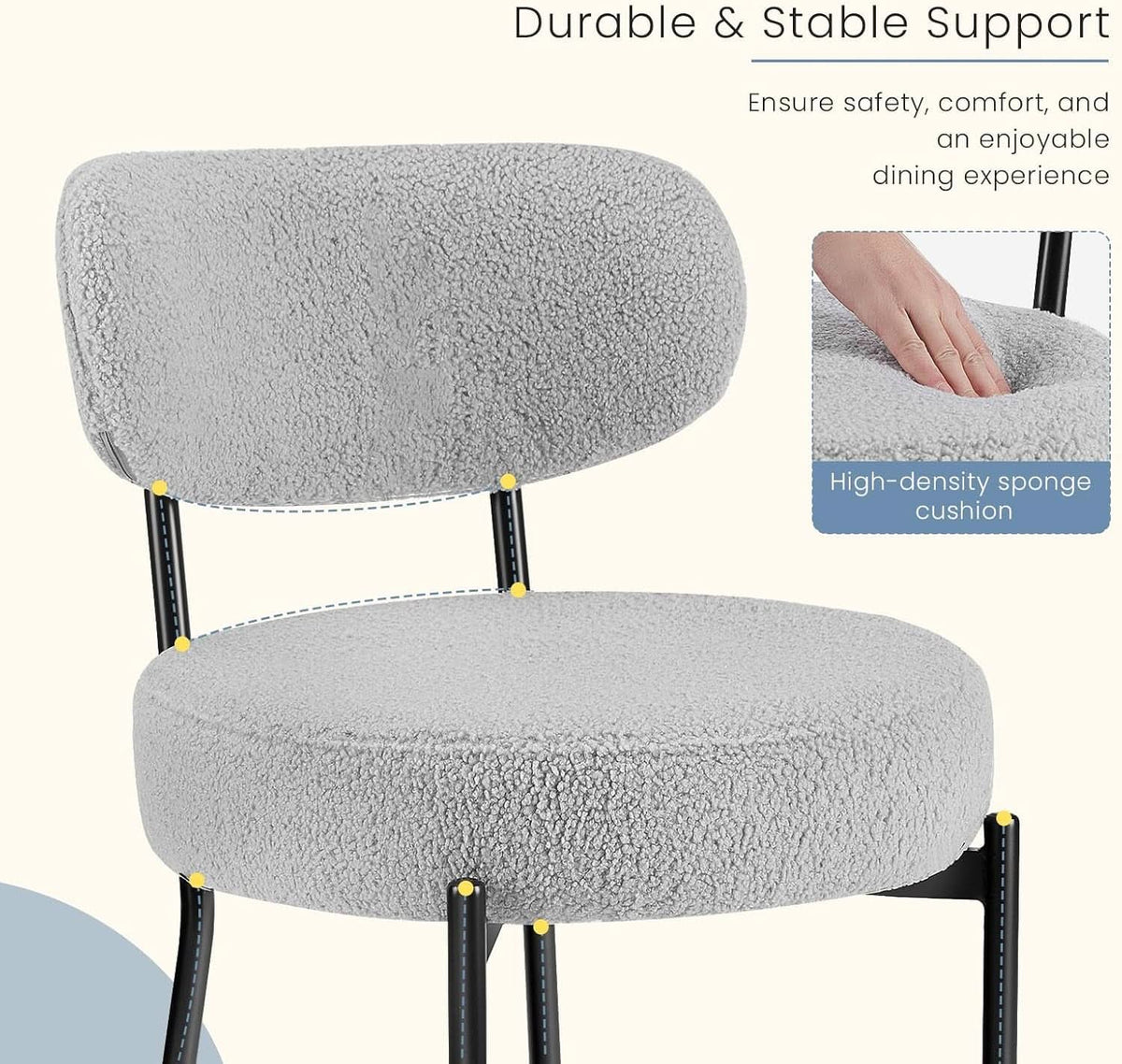 Industrial Boucle Upholstered Dining Chairs Light Grey