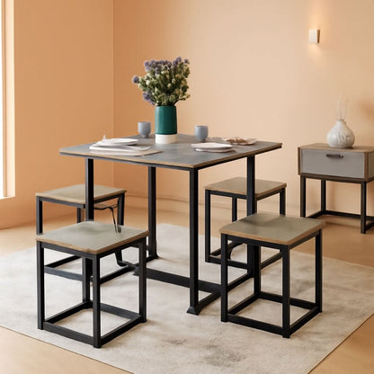 5 Piece Gray Dining Table Set For 4 People Kitchen